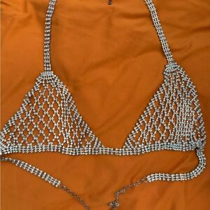 Silver Beaded Halter Top
